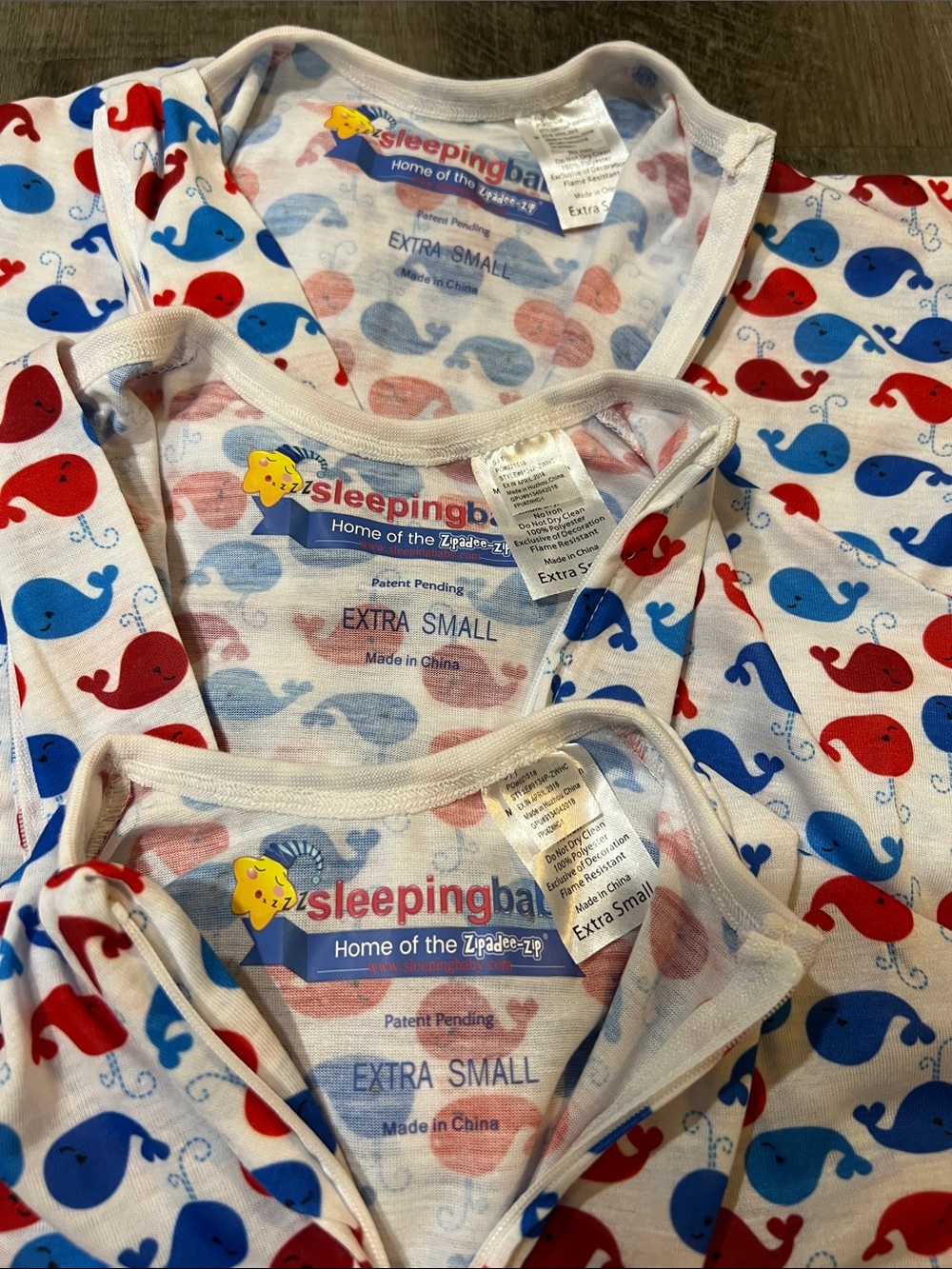Sleeping Baby Zipadee-Zip size x-Small whale print lot of 3 - Picture 8 of 9
